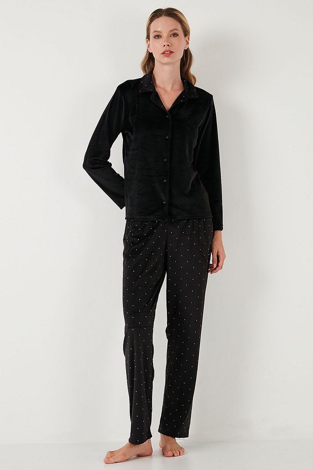 Regular Fit Desenli Parlak Kadife Pijama Takımı  PİJAMA TAKIMI 65713311 - 3