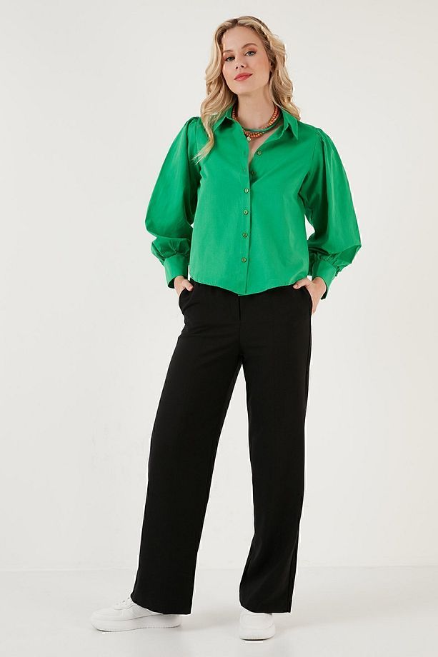 Regular Fit Balon Kollu Poplin Gömlek 611GO0153 - 6