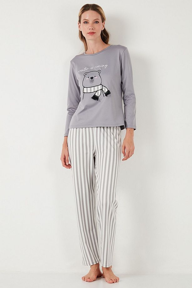 Regular Fit Desenli Bisiklet Yaka Pijama Takımı  PİJAMA TAKIMI 65719102 - 6