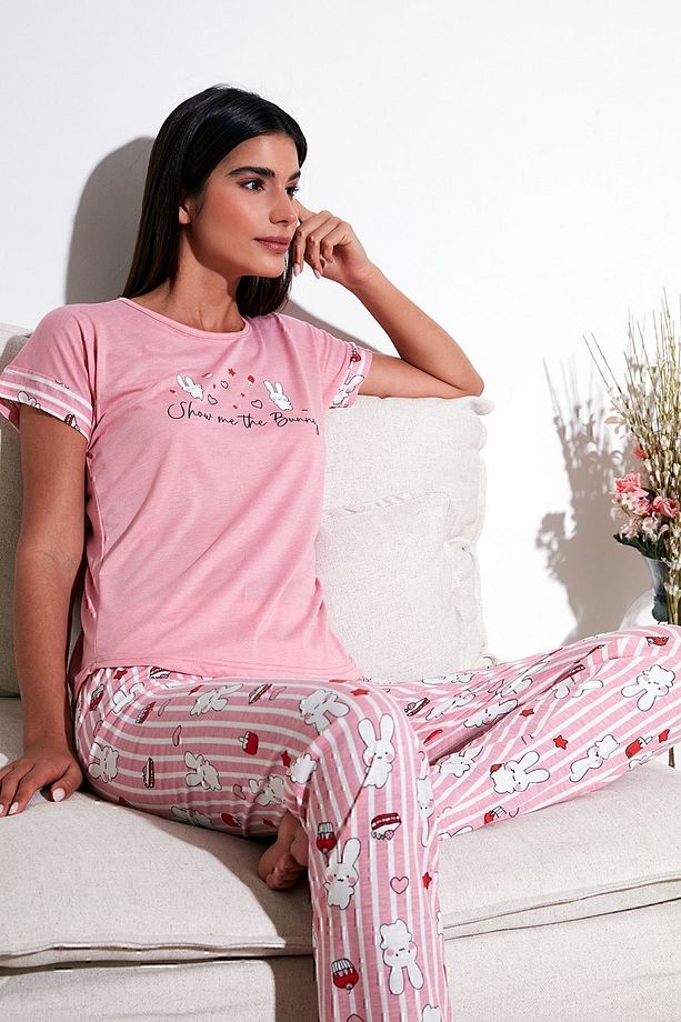Regular Fit Bisiklet Yaka Kısa Kollu Pijama Takım  PİJAMA TAKIMI 6097310 - 3