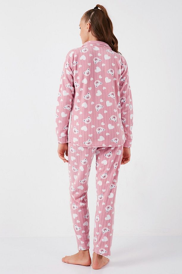 Standart Fit Düğmeli Polarlı Pijama Takımı  PİJAMA TAKIMI 6095617 - 7
