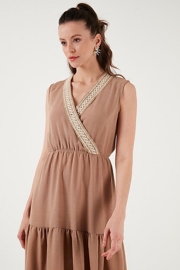 Regular Fit Kruvaze Yaka Midi Elbise  ELBİSE 6118103 - 5