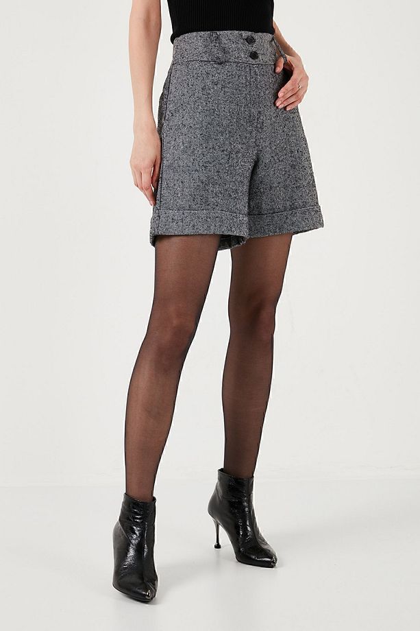 Cepli Yüksek Bel Regular Fit Kırçıllı Dokuma Şort Şort 611sr0017 - 4