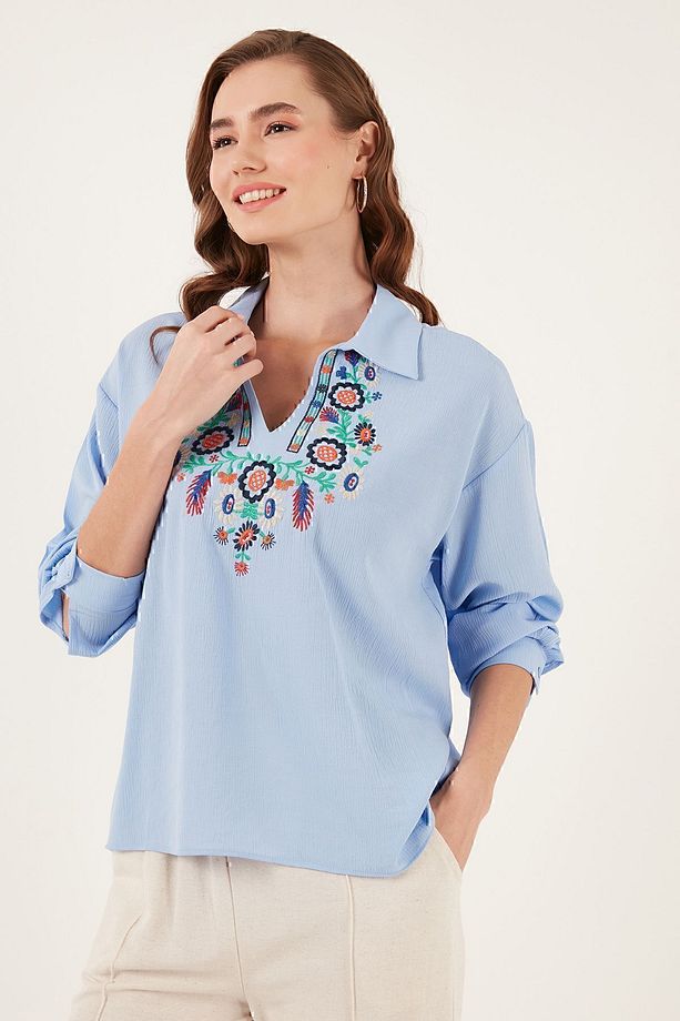 Pamuklu Regular Fit Nakış İşlemeli Bluz  BLUZ 611BZ0181 - 3