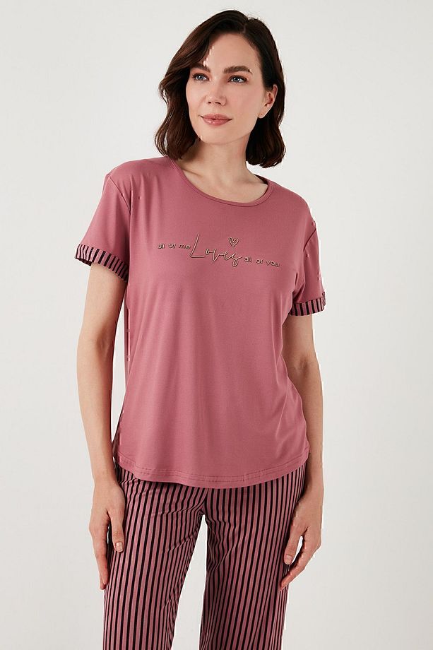 Yumuşak Dokulu Bisiklet Yaka Pijama Takımı  PİJAMA TAKIMI 6097605 - 4