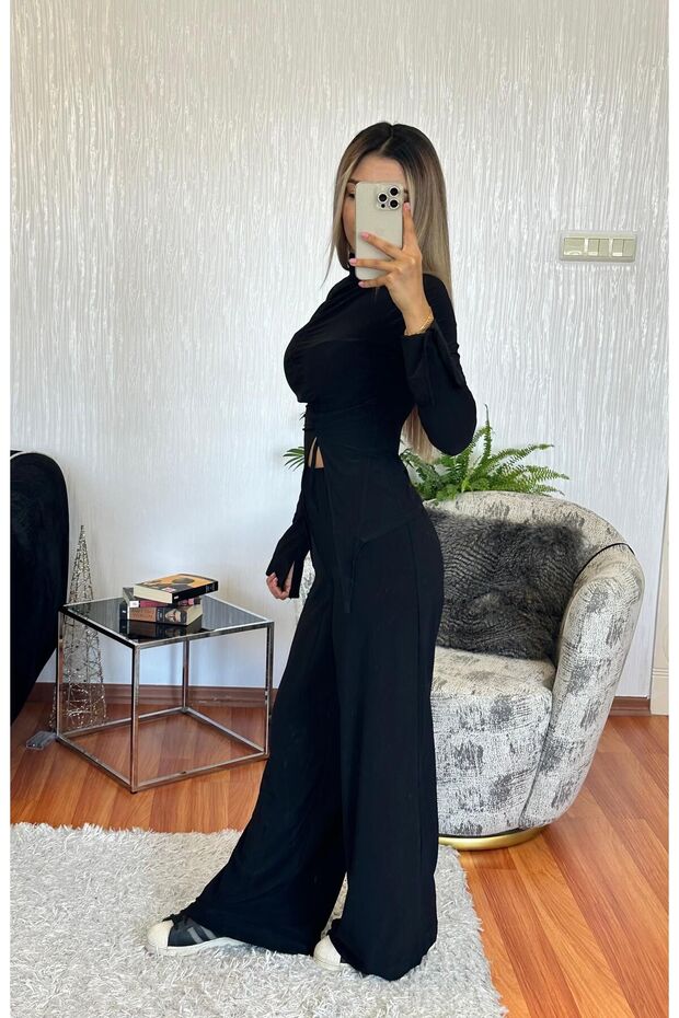 Black Casual Drawstring Set - 1