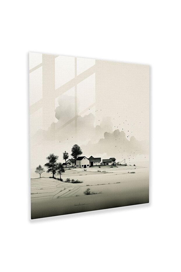 Calm Rural Village Glass Painting, Village, Wall Decoration, Home Decoration