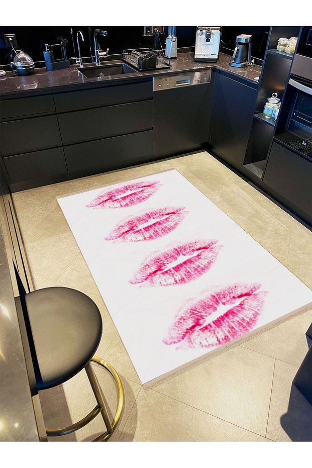 Pearl Collection Pink Powder Theme Lip Pattern Woven Base Modern Decorative Carpet Inci42