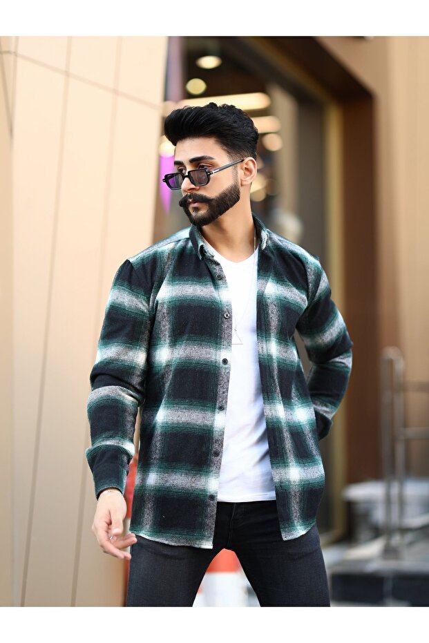 Lumberjack Shirt Striped Stand-Up Collar Buttoned