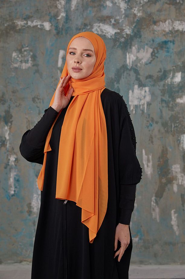 Krep Şifon Şal - Açık Oranj - 5