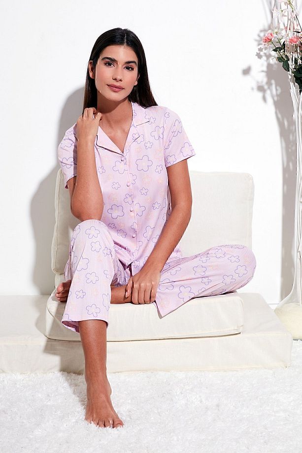 Regular Fit Gömlek Yaka Kısa Kollu Pijama Takımı  PİJAMA TAKIMI 65780124 - 3