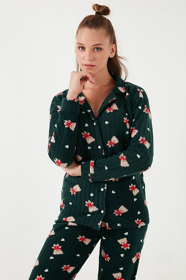 Standart Fit Düğmeli Polarlı Pijama Takımı  PİJAMA TAKIMI 6095615 - 6