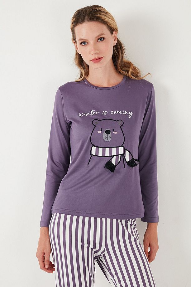 Regular Fit Desenli Bisiklet Yaka Pijama Takımı  PİJAMA TAKIMI 65719102 - 4