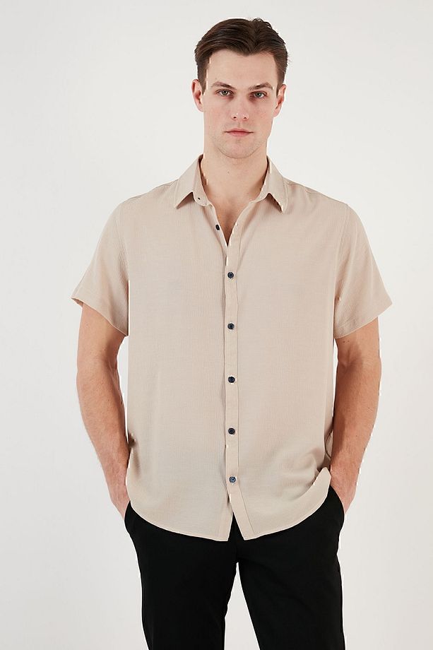 Pamuk Karışımlı Kısa Kollu Regular Fit Gömlek Erkek Gömlek Cf23s113139 - 5
