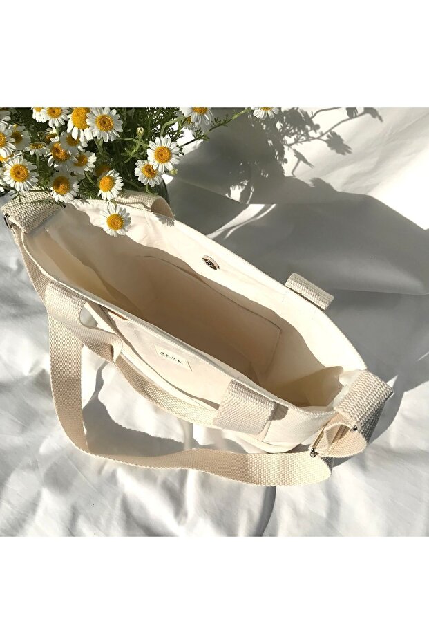 Kanvas Çıtçıtlı Çanta Ayarlanabilir Çapraz Askılı Kadın El Ve Omuz Çantası U:30 E:35 G:10 Cm - 4