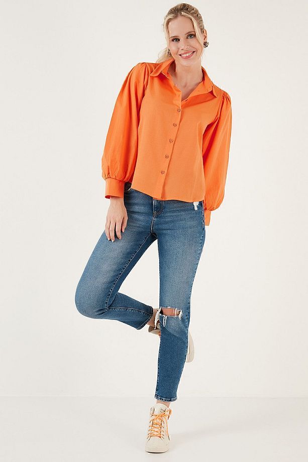Regular Fit Balon Kollu Poplin Gömlek GÖMLEK 611GO0153 - 5