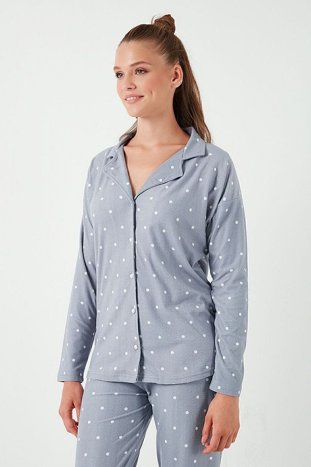 Streç Standart Fit Düğmeli Pijama Takımı  PİJAMA TAKIMI 60956601 - 7