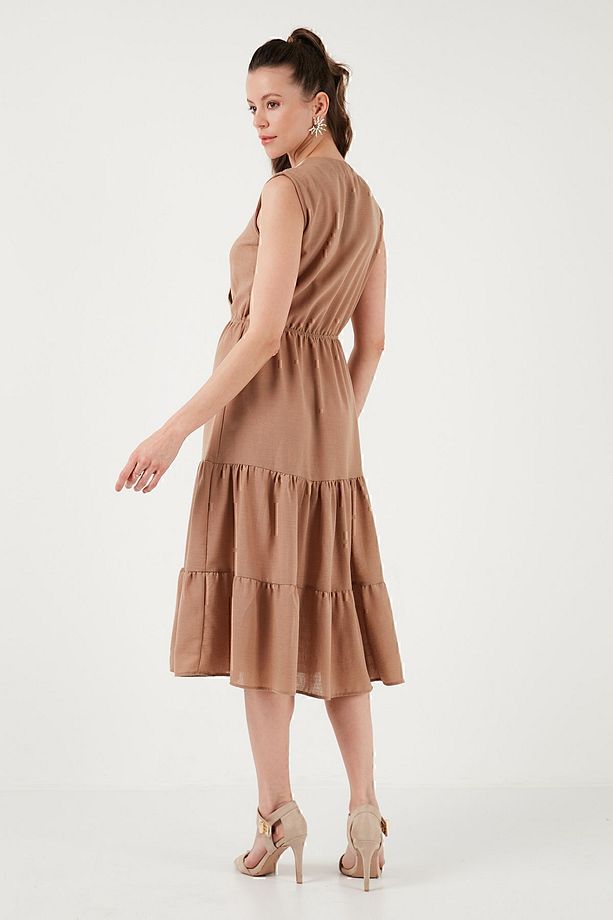 Regular Fit Kruvaze Yaka Midi Elbise  ELBİSE 6118103 - 6