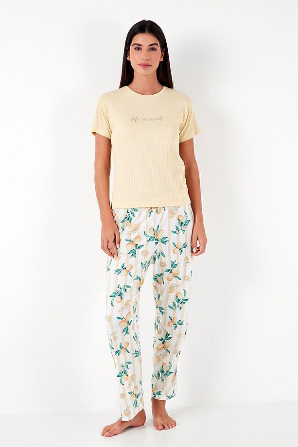 Regular Fit Bisiklet Yaka Kısa Kollu Pijama Takımı Pijama Takımı 65770105 - 3