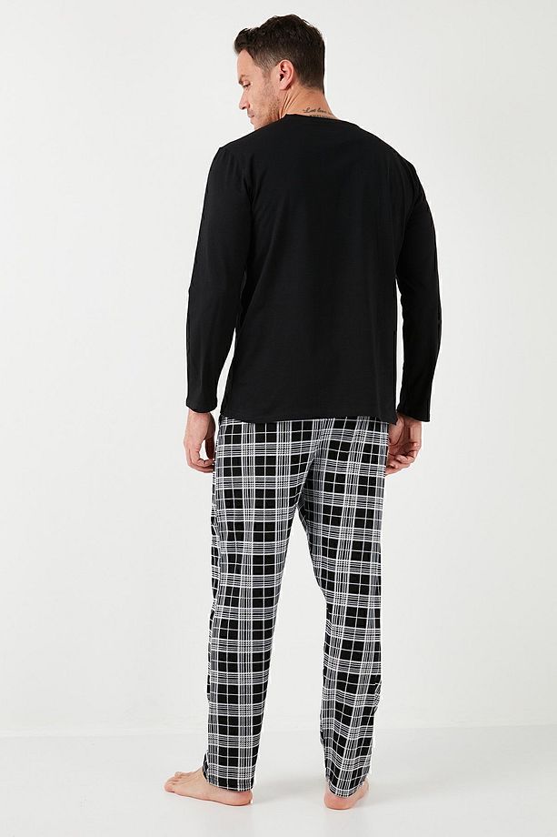 Ekoseli Pamuklu Beli Lastikli Regular Fit Uzun Kollu Pijama Takımı Erkek PİJAMA TAKIMI 65720 - 6