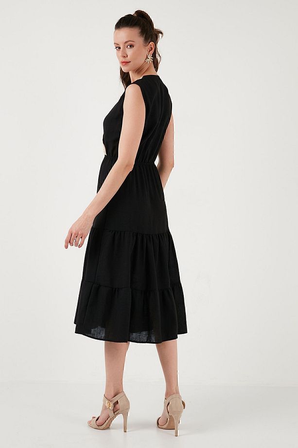 Regular Fit Kruvaze Yaka Midi Elbise  ELBİSE 6118103 - 6