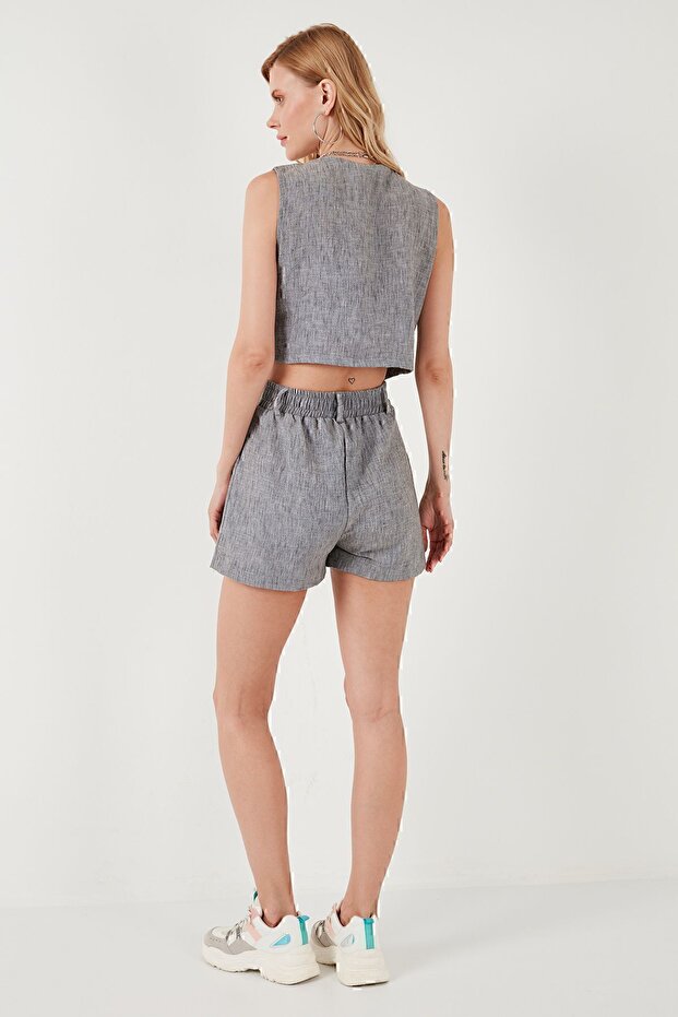 Flamlı Regular Fit V Yaka Yelekli Şortlu Takım  TAKIM 67045802S4 - 7