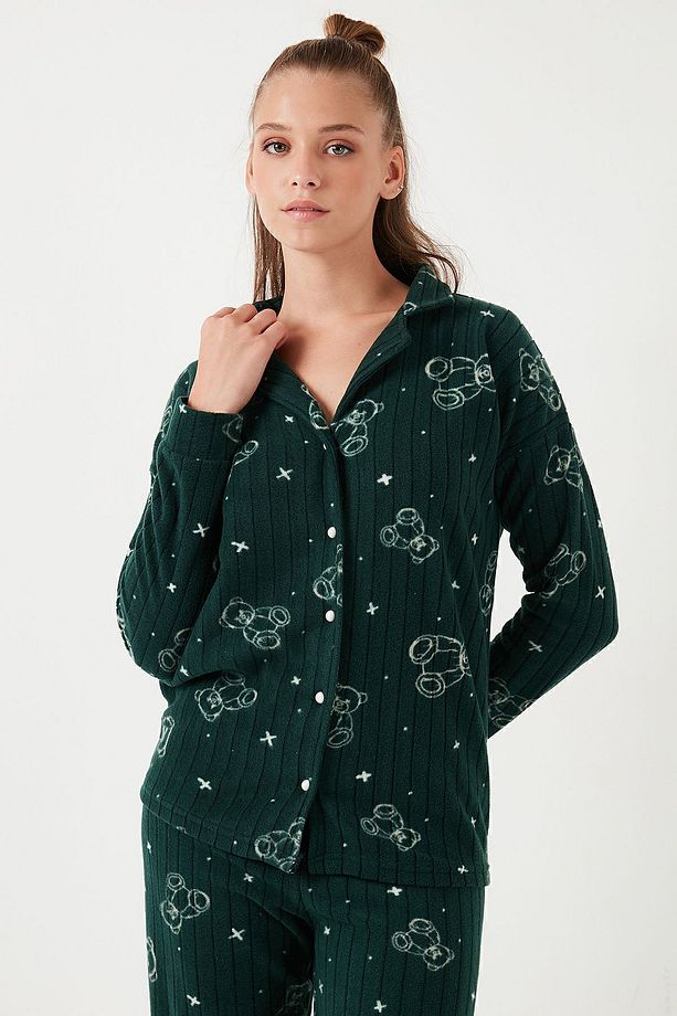Standart Fit Düğmeli Polarlı Pijama Takımı  PİJAMA TAKIMI 6095616 - 5