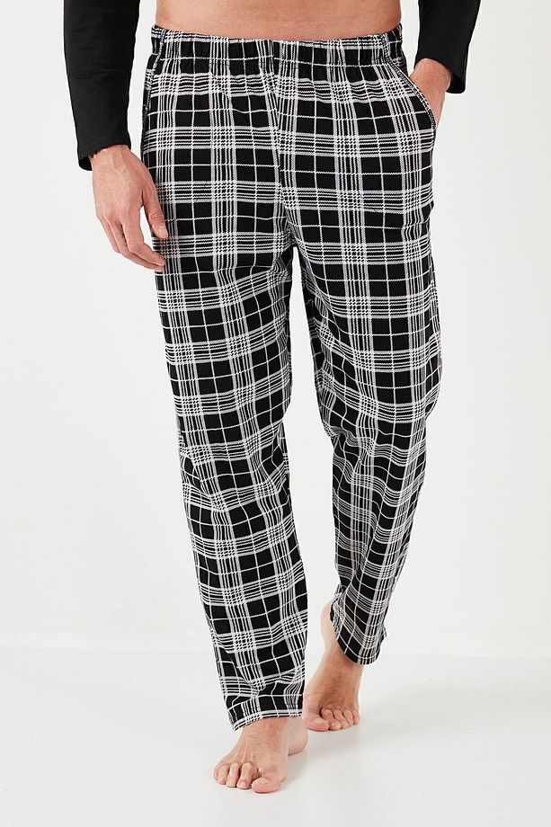 Ekoseli Pamuklu Beli Lastikli Regular Fit Uzun Kollu Pijama Takımı Erkek PİJAMA TAKIMI 65720 - 5