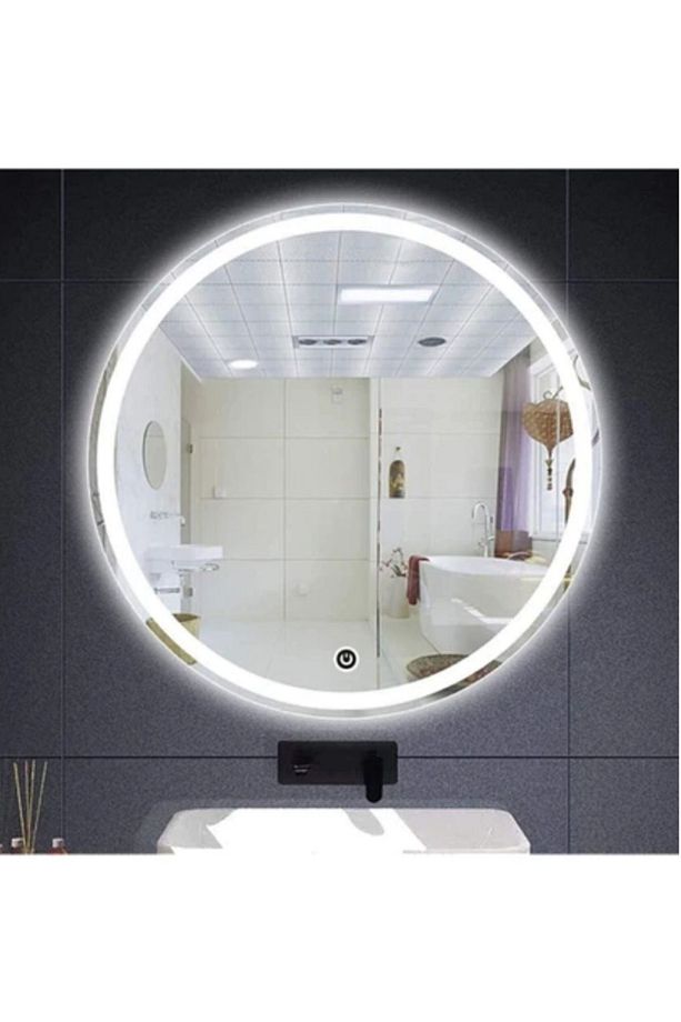 80 Cm Çapında Beyaz Led'li Lavabo, Banyo, Duvar Aynası Kumlamalı (DOKUNMATİK) - 4