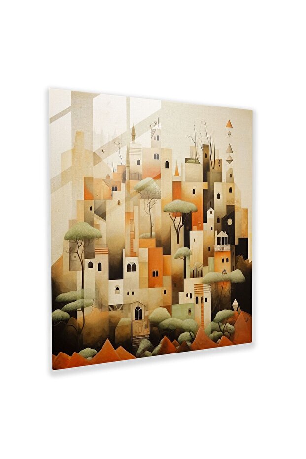 Harmonic Geometries Glass Painting, Village, Abstract Representation, Home Decor