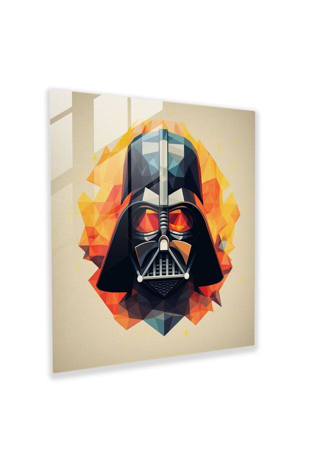 Geometric Glass Painting - Darth Vader, Iconic Helmet, Wall Decoration, Glass Wall Art