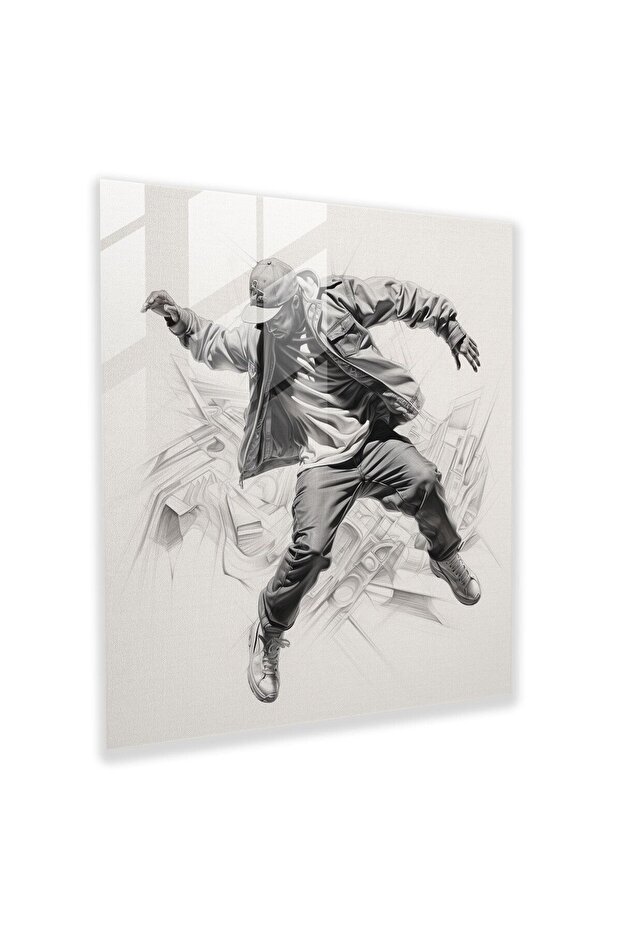 Complex Graphite Fusion Glass Table, Dynamic Hip, Hop Dancer Glass Wall Art