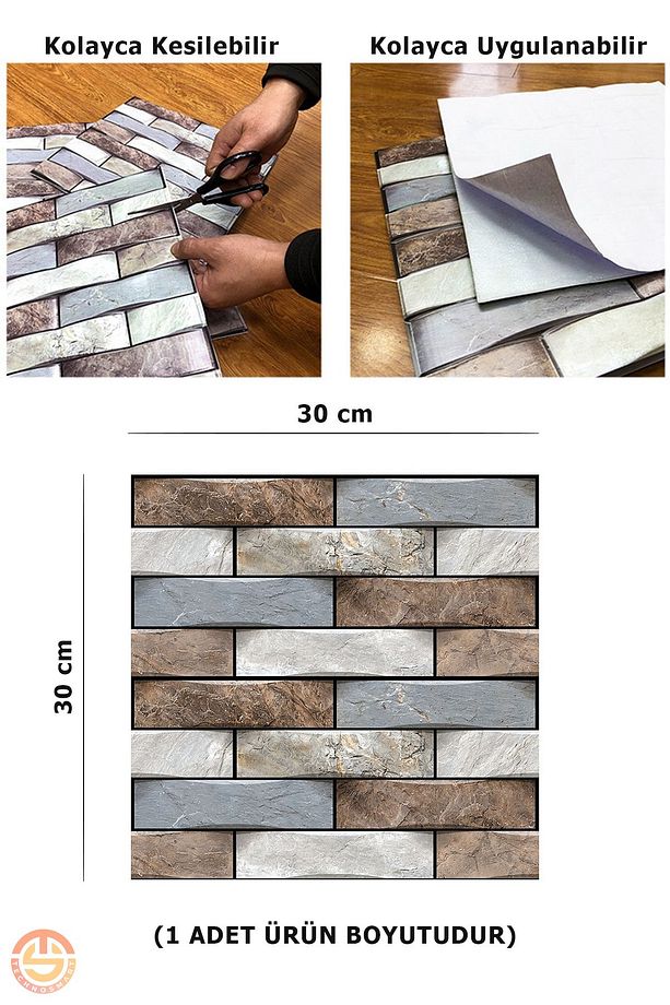 10Adet 30X30cm 3D Kendinden Yapışkanlı Duvar Kaplama Su Geçirmez Dekorasyon Mutfak Banyo - 5