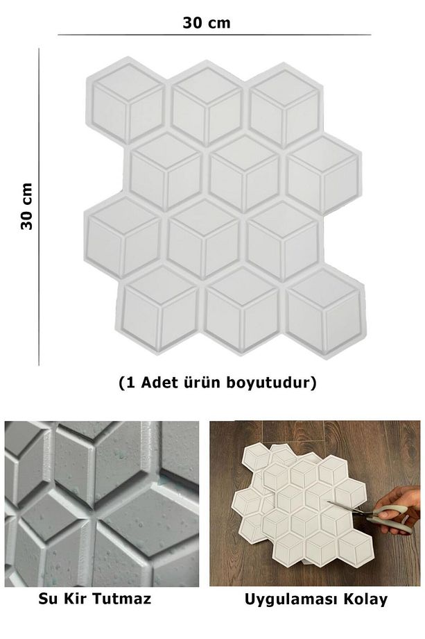 10Adet 30X30cm 3D Kendinden Yapışkanlı Duvar Kaplama Su Geçirmez Dekorasyon Mutfak Banyo - 2
