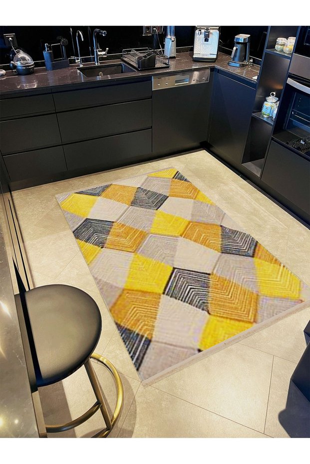 Pearl Collection Multicolor Geometric Patterned Woven Base Modern Decorative Carpet Inci35