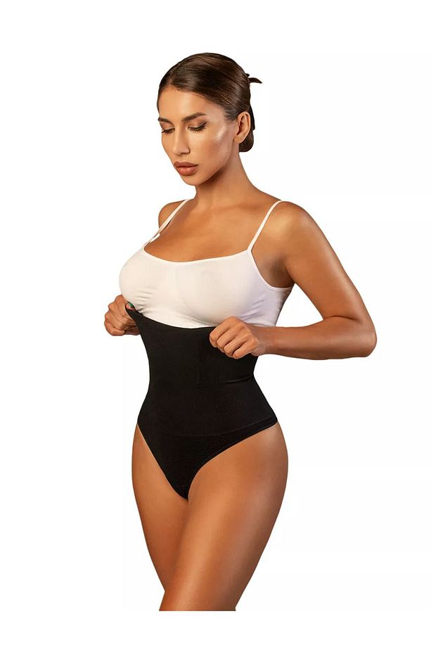 Lorica Model Yüksel Bel Örme Seamless Model Karın Göbek Sıkılaştırıcı String Külot Siyah Renk - 4