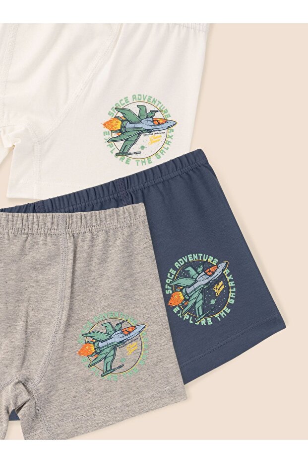 Boy's Organic Cotton Lycra Boxer 3-Piece Space 3509-3