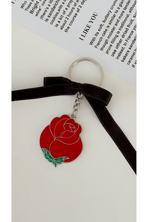 Rose Hanging Bow Detailed Keychain - Bag and Car Accessory, Y2K Design