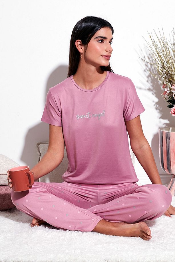 Regular Fit Bisiklet Yaka Kısa Kollu Pijama Takımı  PİJAMA TAKIMI 65750107 - 3
