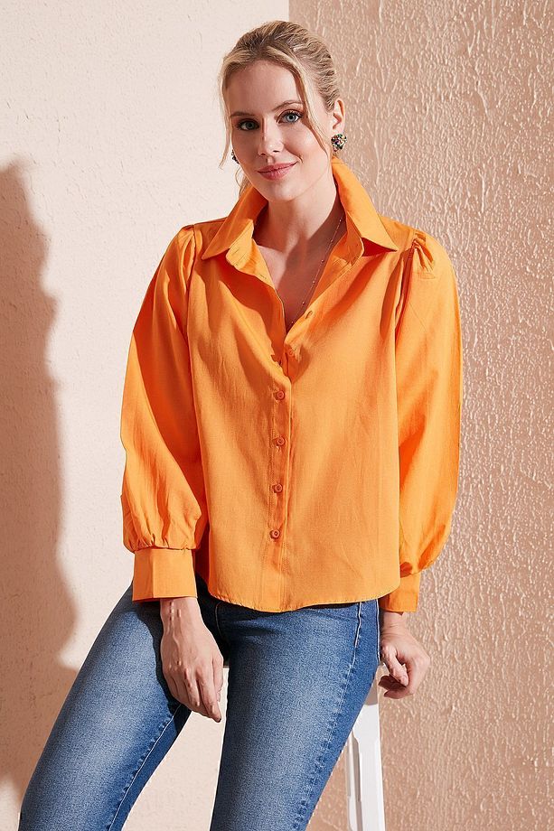 Regular Fit Balon Kollu Poplin Gömlek GÖMLEK 611GO0153 - 1