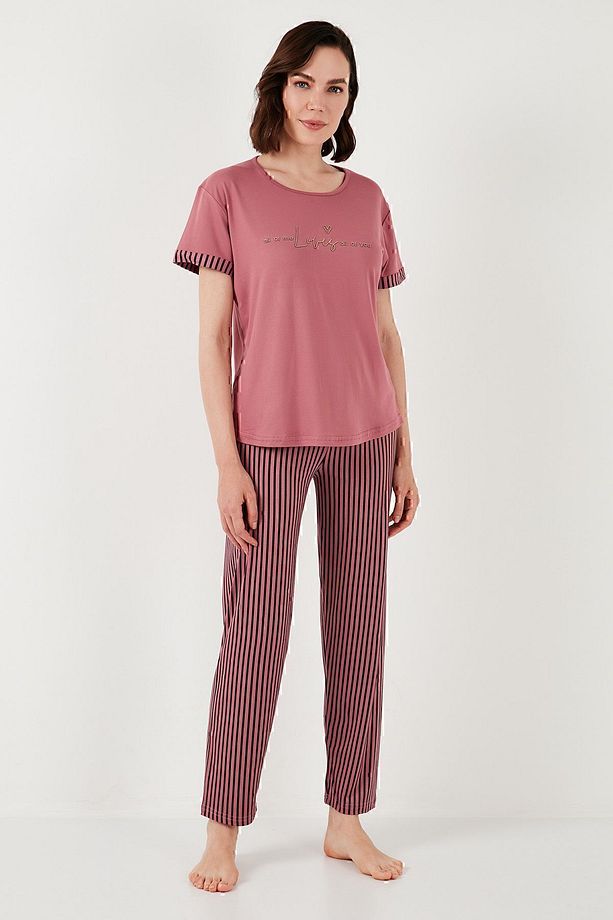 Yumuşak Dokulu Bisiklet Yaka Pijama Takımı  PİJAMA TAKIMI 6097605 - 6