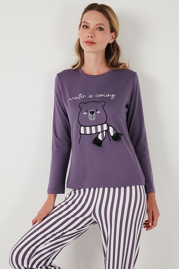 Regular Fit Desenli Bisiklet Yaka Pijama Takımı  PİJAMA TAKIMI 65719102 - 5