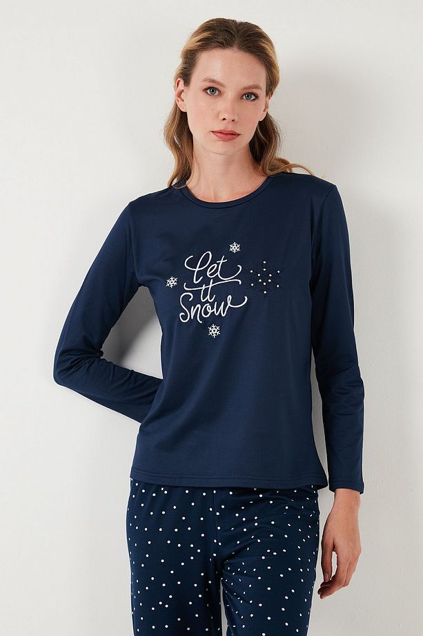 Regular Fit Desenli Bisiklet Yaka Pijama Takımı  PİJAMA TAKIMI 65719102 - 5