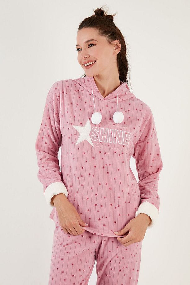 Desenli Regular Fit Kapüşonlu Polar Pijama Takımı PİJAMA TAKIMI 6571004 - 3