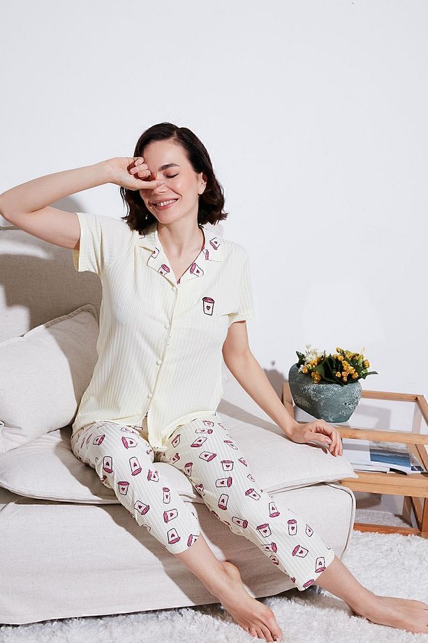 Regular Fit Gömlek Yaka Kısa Kollu Pijama Takımı Pijama Takımı 65740102 - 1