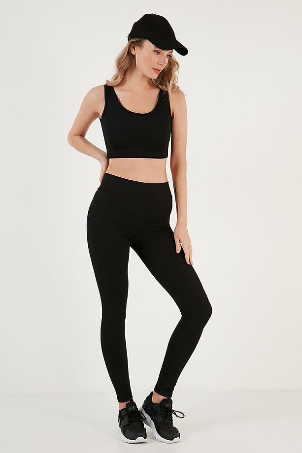 Fitilli Dar Kesim Super Crop Sporcu Örme Atlet ATLET 5865555 - 4
