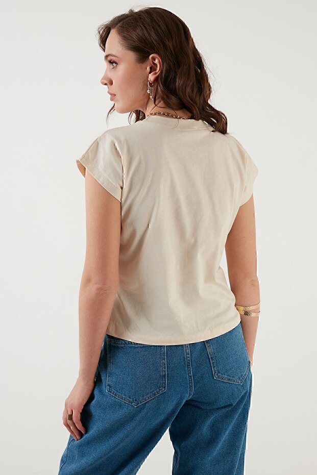 Baskılı Bisiklet Yaka Tshirt - 5