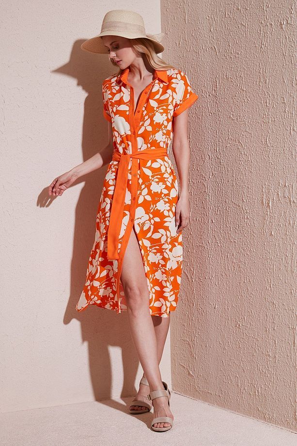 Kemerli Regular Fit Midi Gömlek Elbise  ELBİSE 66924552S4 - 1