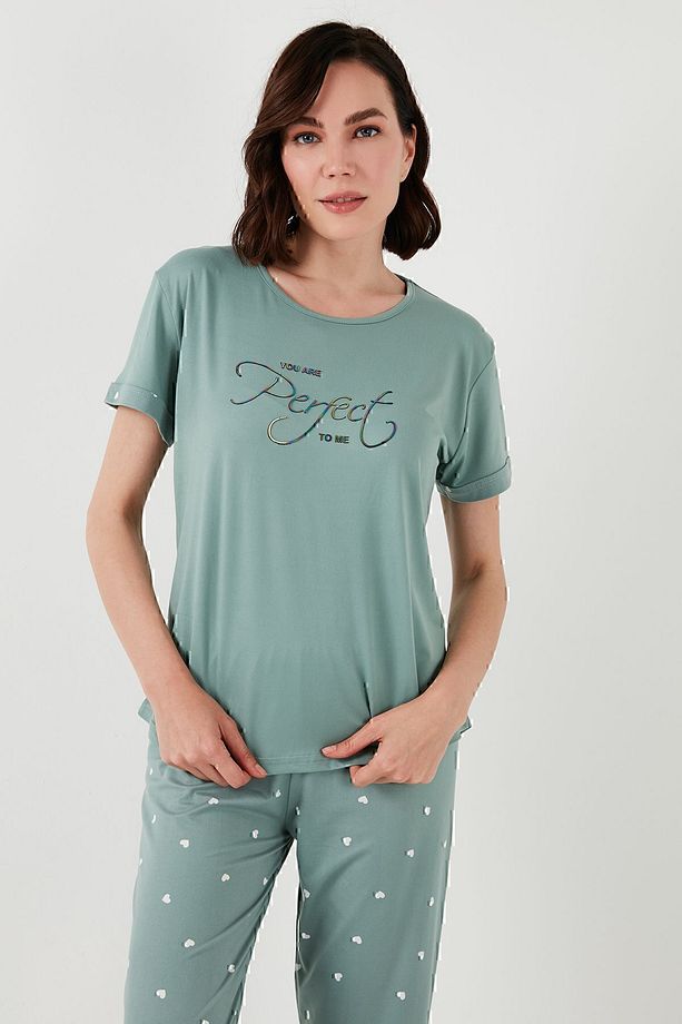 Yumuşak Dokulu Bisiklet Yaka Pijama Takımı  PİJAMA TAKIMI 6097605 - 4