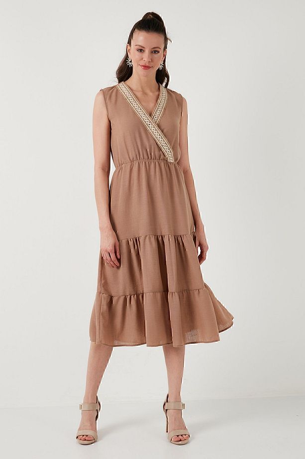 Regular Fit Kruvaze Yaka Midi Elbise  ELBİSE 6118103 - 7